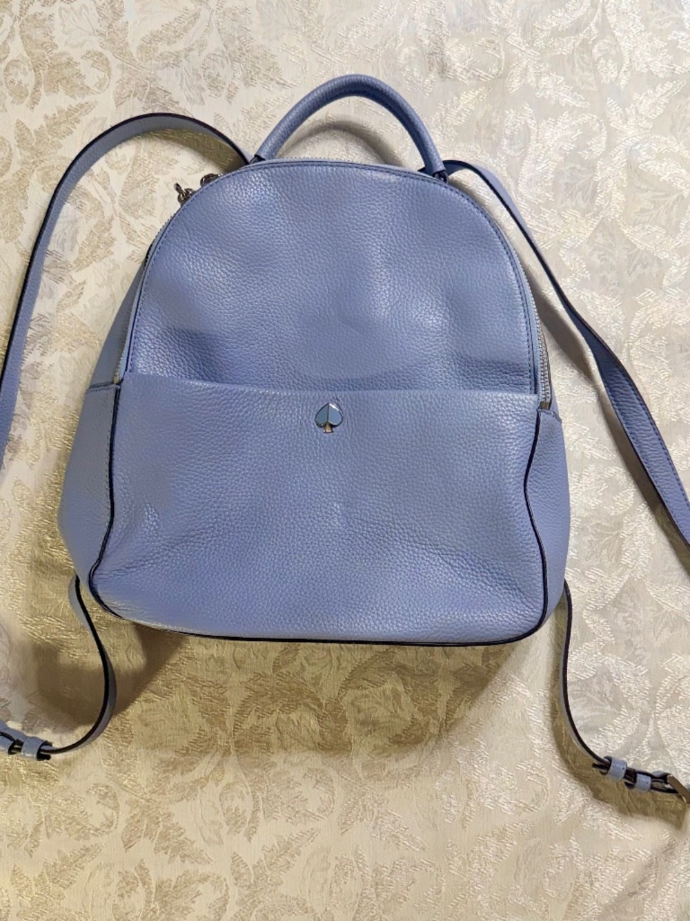 Kate Spade New York Polly Medium Backpack Periwinkle Blue Pebbled Leather